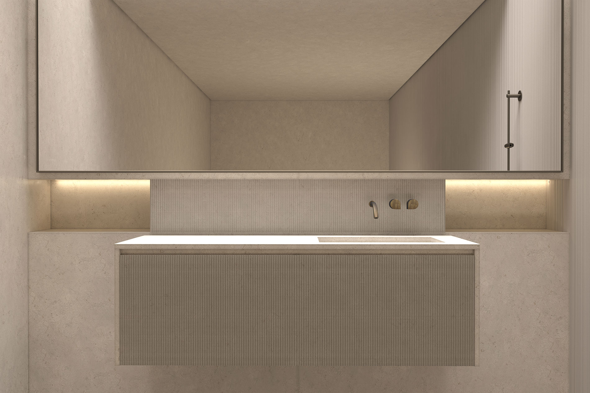 sink cabinet - Crema d'Orcia marble - Bespoke furniture